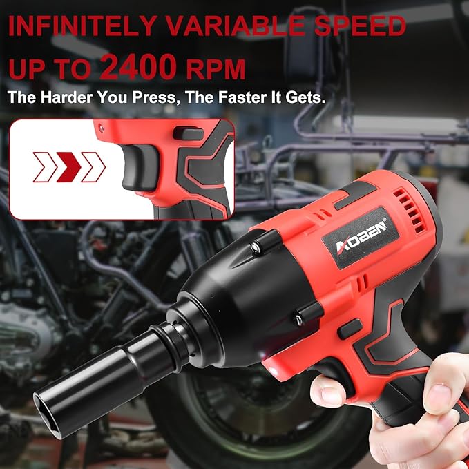 AOBEN Cordless Impact Wrench 1/2 Inch, Power Impact Gun Kit, Max 600N.M/450Ft-lbs High Torque Electric Impact Driver for Car RV Tire, 2 Packs x 4.0Ah Battery, Charger, 6 Sockets & Storage Tool Case