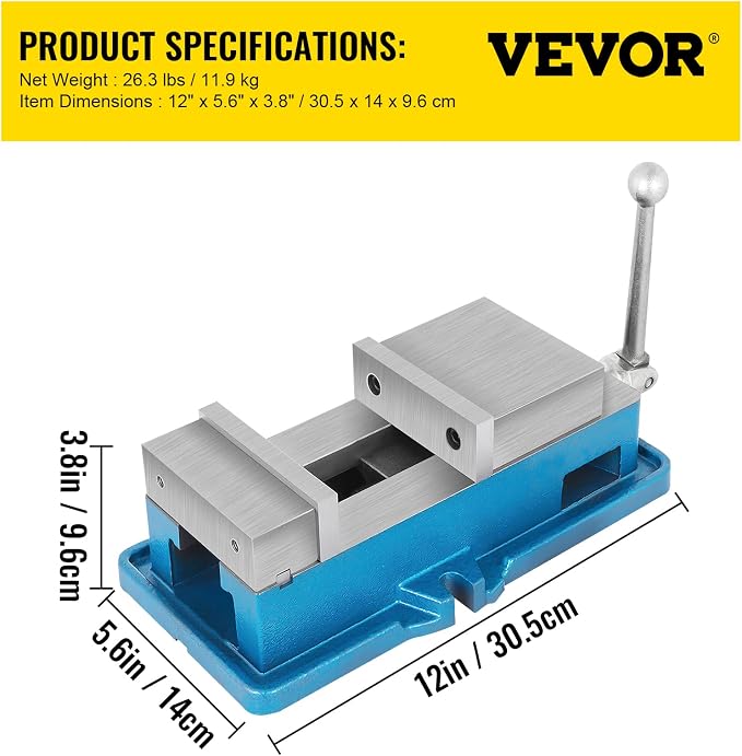 VEVOR Non Swivel Milling Lockdown Vise 4 Inch Precision Bench Clamp 100mm Width Drill Press Clamp 4 Inch Jaw Opening for Finishing Milling Machines Drilling Machines Precision Parts