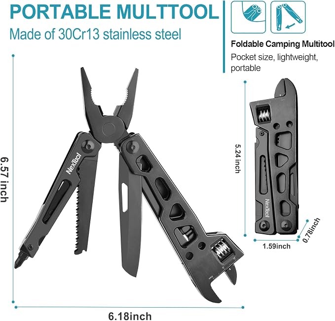 NexTool W3 Adjustable Wrench Multitool, 9-in-1 Folding Pliers