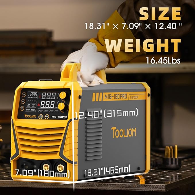TOOLIOM 4 in 1 MIG Welder 180A Gas MIG/Flux MIG/Stick/Lift TIG Multiprocess Welding Machine 110V/220V Welder Kit with Lift TIG Torch