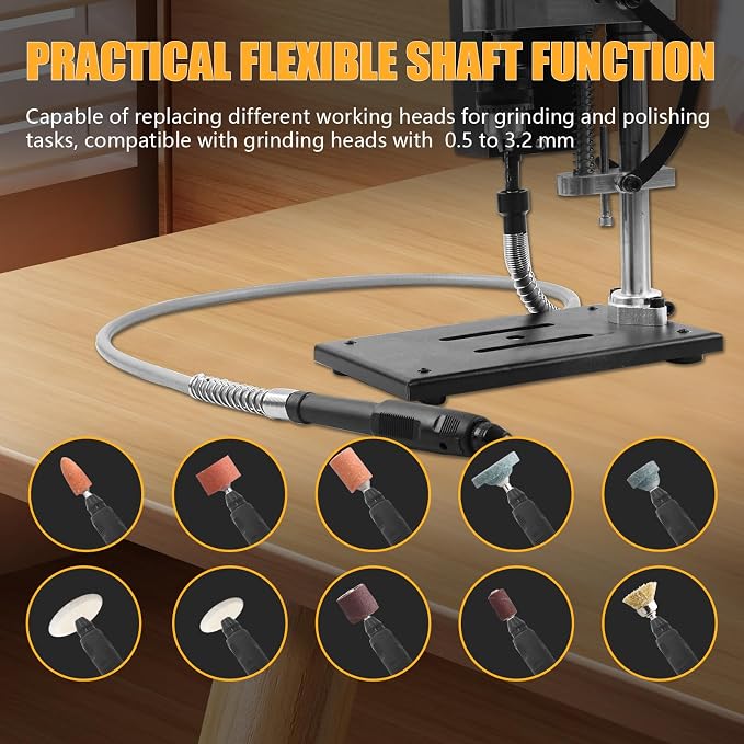 200W Portable Mini Drill Press, 8500RPM Benchtop Drill Press, 7-Speed Adjustable, Equipped with Flexible Shaft, Used for Grinding, Polishing, Cutting