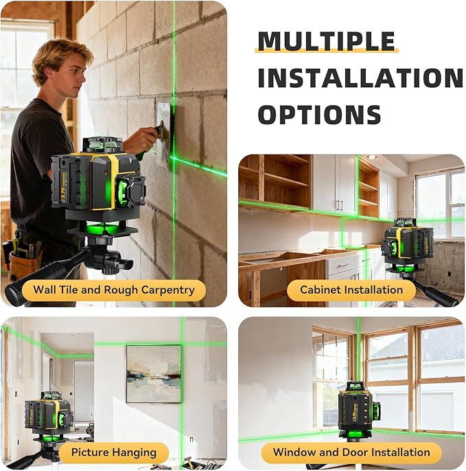 16 Lines Laser Level with Tripod - 360° Cross Line Laser with Tripod, 4D Green Laser Level, 4x360 Self Leveling Tool for Picture Hanging, Home Renovation, Indoor Project, 2 Batteries Included