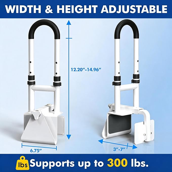 Adjustable Bathtub Safety Rail,Bathroom Grab Bar for Elderly&Seniors,Fall Prevention Assist Handle with Tool-Free Stallation,Knob-Clamp Design,250lbs Capacity,White