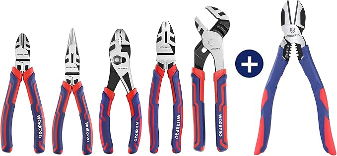 WORKPRO Pliers Set, Premium Cr-V Construction & WORKPRO 7.5 Inch Diagonal Cutting Pliers with Wire Stripper
