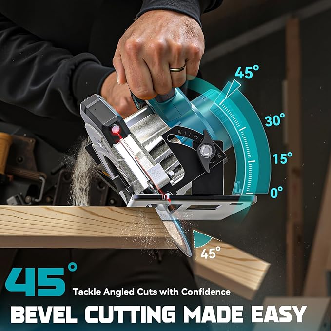 Ecarke Cordless Circular Saw 7-1/4" Compatible with Makita 18v Battery(Bare Tool), 5000RPM Electric Circular Saw with Laser Guide, 2 Blades(24T & 40T), 0-45° Bevel Cutting, Max 2-1/4" Depth for Wood