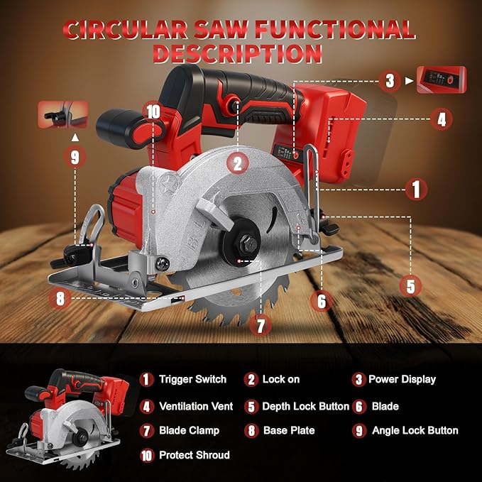 5.5 Inch Circular Saw for Milwaukee M18 18V Battery (No Battery), Brushless Cordless Round Saw Kit with 0-45° Cutting Bevel, 6200 RPM, Idea for Wood Plastic Soft Metal