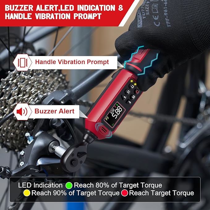 SUERCUP 3/8-inch Digital Torque Wrench(0.66-44.29Ft.Lb/0.9-60N.m) ±1% Accuracy Digital Torque Wrench with Vibration, Buzzer,LED Notification and Five Units of Measure, for Bike, DIY and Home Repair