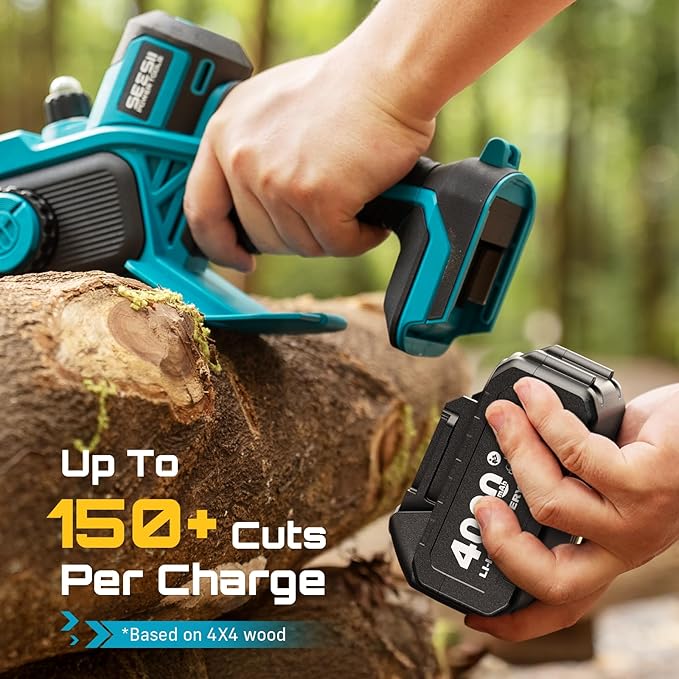 SEESII Flagship 8-Inch Cordless Mini Chainsaw, 2026 Upgraded Brushless Motor, Electric Chainsaw with 2×4000mAh Batteries, Tool-Free Chain Tension & Oiler, Handheld Saw for Fast Tree Branch Cutting