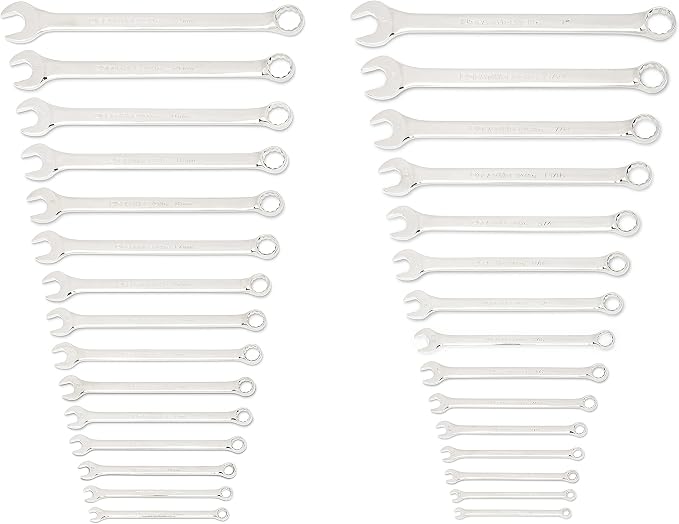 GEARWRENCH 30 Piece 12 Point Long Pattern Combination SAE/Metric Wrench Set with Wrench Racks (1/4-1 in., 8-22 mm) - 81937 (Pack of 2)