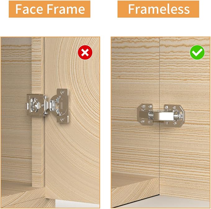 Chibery 10 Pack 90 Degree Soft Close Surface Mount Spring Hinges, Easy Installation No Pre-drilled, Noiseless Frameless Hidden Concealed Kitchen Cabinet Hinge for Cupboard Folded Replacement Hardware