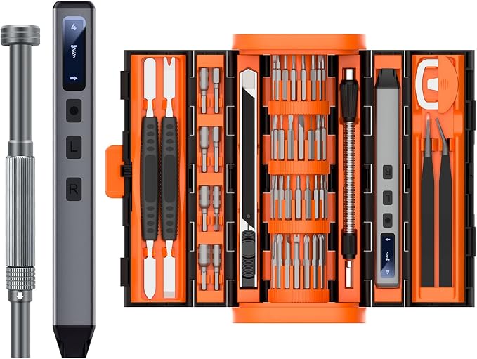 UF-TOOLS Mini Electric Screwdriver, 83 in 1 Cordless Rechargeable Small Power Screwdriver Set with 71 Bits, Led Light and Magnetic Mat, Professional Repair Tool for Phone Camera Laptop PC, Orange