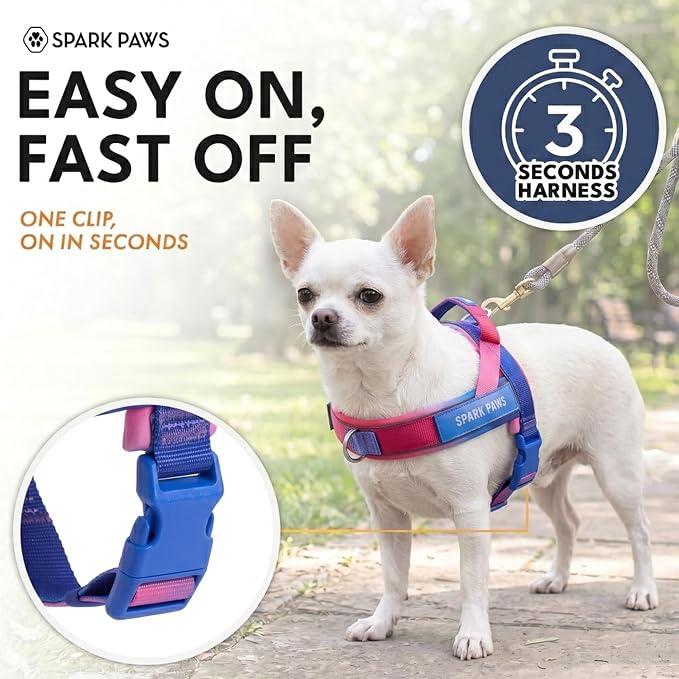 Spark Paws No Pull Front Clip Dog Harness - Easy On, Padded and Lightweight | Two Clips, On in Seconds, Chest Bearing, Australian Style, No Throat Pressure, for Small Medium and Large Breeds