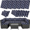 14 Piece Outdoor Patio Cushion Covers Replacement, Waterproof Outdoor Furniture Cushion Covers, Fit 7 Pcs 6 Seater Wicker Rattan Conversation Sofa Set,Geometry(Only Cover) 25.6x25.6