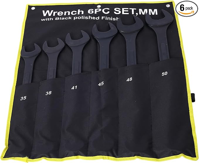 6PC Jumbo Combination Wrench Set, Metric, 35, 38, 41, 45, 48, 50mm | Extra Large Metric Wrenches for large fasteners on trucks, tractors, equipment, construction vehicles, and machinery