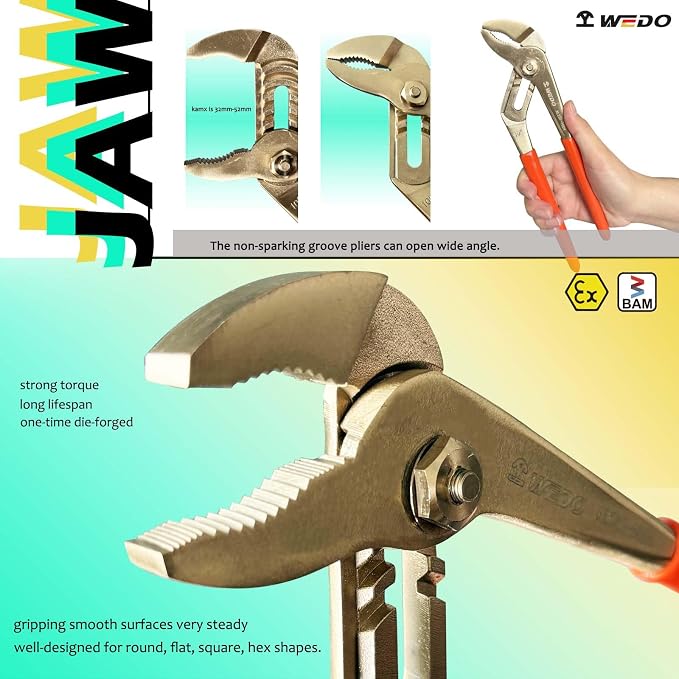 WEDO 6"Groove Joint Pliers,Tongue-and-Groove Pliers,Aluminum Bronze,Length 150mm,Max jaw opening 25mm,DIN Standard, BAM & FM Certificate
