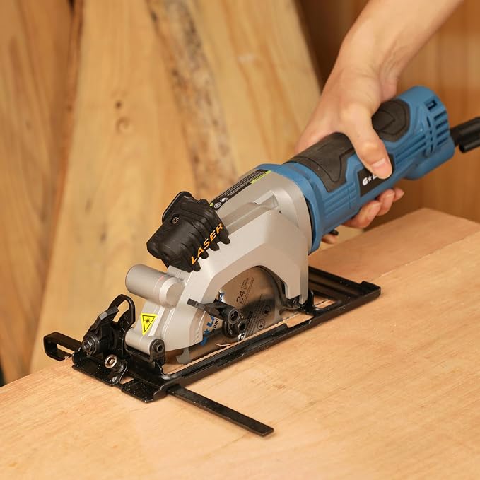 Mini Circular Saw Corded, 4A 3500RPM Compact Saw with Laser Guide, Rip Guide, Vacuum Adapter, Electric Circular Saw with 4-1/2" 24T TCT Blades for Wood, PVC, Plasterboard, Drywall