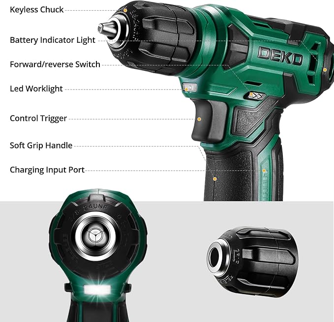 Tool Kit: 8V Cordless Drill, Home Toolbox with storage case, Hand Tool set for Home Repairs 126 Piece, Green
