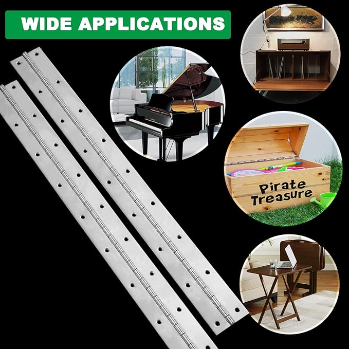 2Pack Heavy Duty Piano Hinge, 2" Open Width x 18" Continuous & Piano Hinges, 0.06” Thick Stainless Steel Piano Hinge with Holes, Polished Stainless Furniture Hinges for Cabinet Door Cases Woodworking