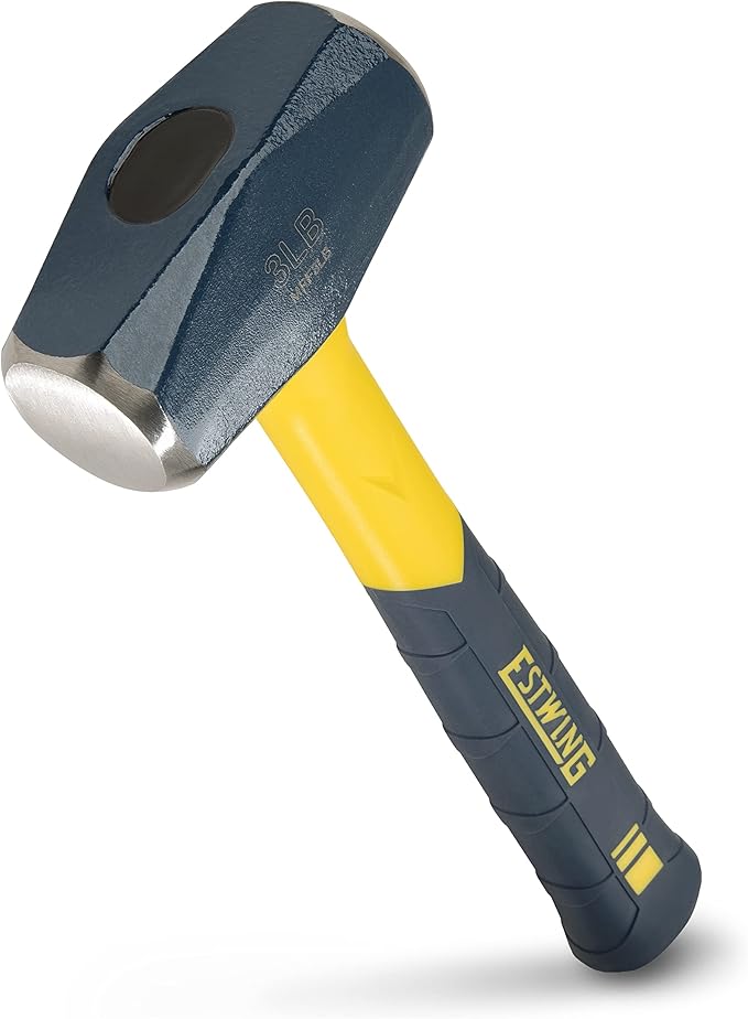 ESTWING Sure Strike Drilling/Crack Hammer - 3-Pound USA Made Sledge with Fiberglass Handle & No-Slip Cushion Grip - MRF3LB