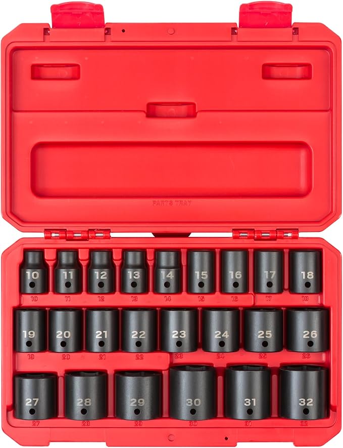 TEKTON 1/2 Inch Drive Impact Socket Set, 23-Piece | SID92322 | (10 - 32 mm), Shallow, 6-Point, Case