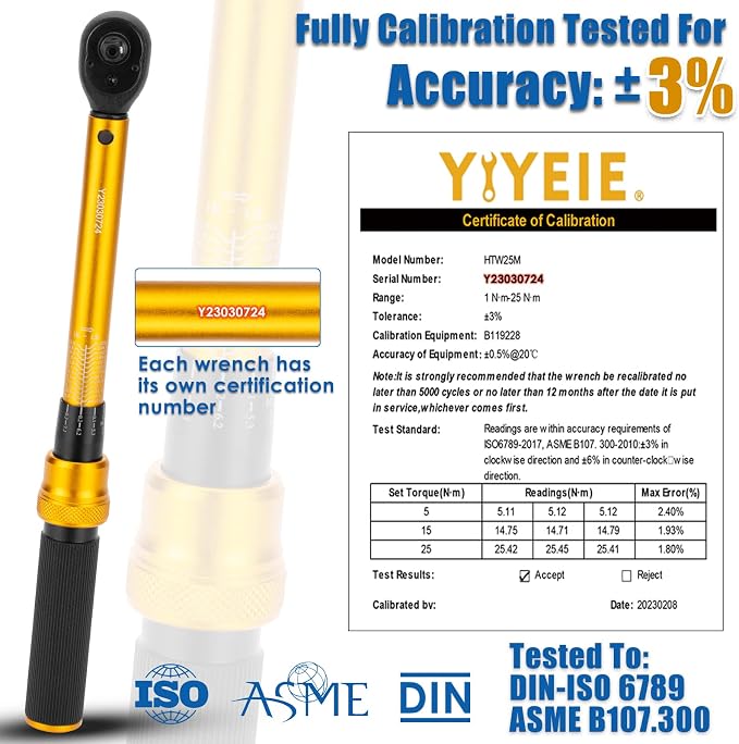 YIYEIE 1/4 Inch Drive Bike Torque Wrench, 1-25 Nm (10-222.5 in.lb) | 27 PCS Click Bicycle Torque Wrench with Bit Sockets, 0.1 Nm Micro, 72-Tooth Ratchet, 3/8 Adapter, for MTB, E-Bike, Motorcycle
