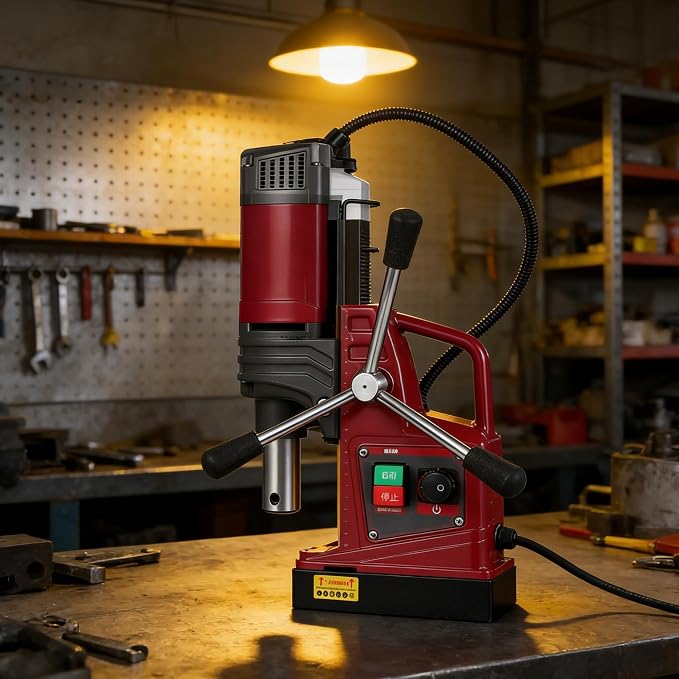 1.57 Inch Magnetic Drill Press, 210mm Max Stroke, 13000N Magnetic Force, Portable Electric Mag Drill Machine for Metal Drilling, Industrial Grade