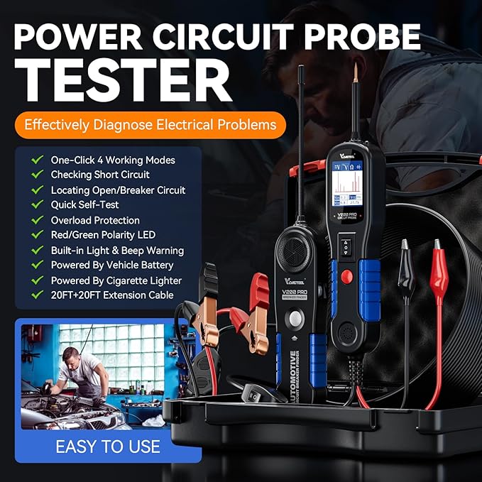 VDIAGTOOL V200 Pro Automotive Circuit Tester, Power Circuit Probe Tester Breaker Finder Tool, 12/24V Electrical Open Short Circuit Finder, Wire Tracer, AC/DC Trailer Relay Fuse Test for 99% Cars