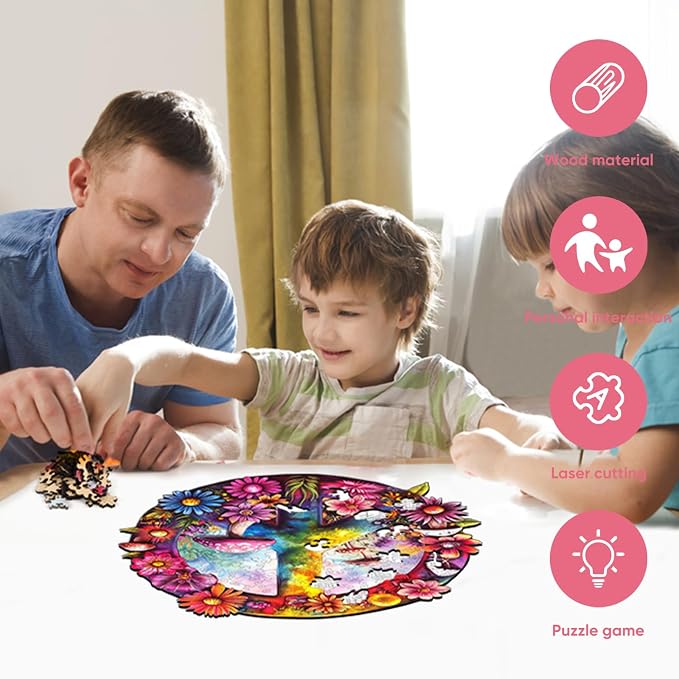 Mys Aurora Jigsaw Puzzles, 5MM Thick Peace Theme Wooden Puzzles for Adults, 200 Piece Unique Shape Puzzle, Birthday Gifts Family Brain Teaser Puzzle Games for Adults, 11.2 x 10.5 Inches
