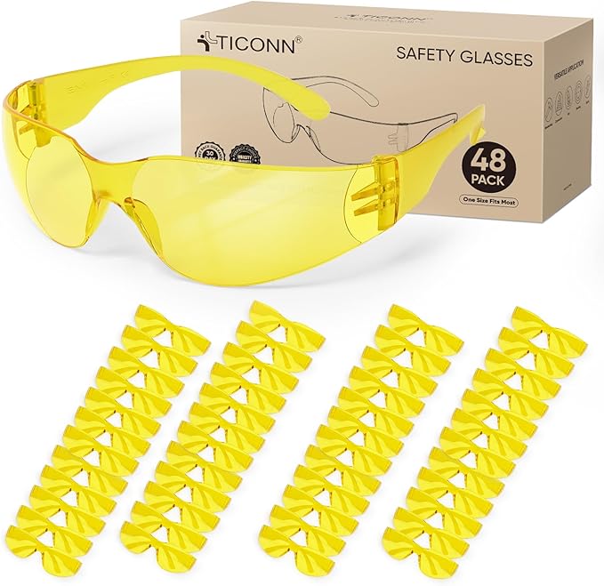 TICONN Clear Safety Glasses for Men and Women, Safety Goggles with Scratch Impact Resistant Meets ANSI Z87.1 Standard