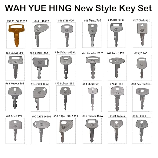 48PCS Heavy Equipment Key Set, Construction Equipment Multi Keys fit Common Major Equipment Manufactures Forlift Excavator Tractor Lodaer JD Case Hitachi CAT JCB Kobelco and More Construction Keys