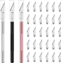 JETMORE Exacto Knife, 3 Exacto Knives with 30 Exacto Blades #11, Exacto Knife Set for Crafting, Craft Knife, Hobby Knife for Scrapbooking, Modeling, Stencil (Black-Silver-Pink)