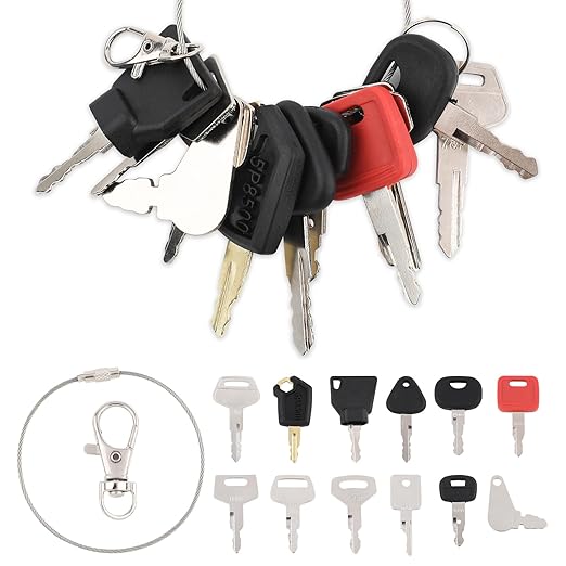 12 Pcs Heavy Equipment Keys Master Set, Replacement Ignition Key Compatible with Cat Caterpillar Case JD Hyster Komatsu Hitachi JCB Takeuchi Kubota Hyundai Kobelco Volvo Bobcat