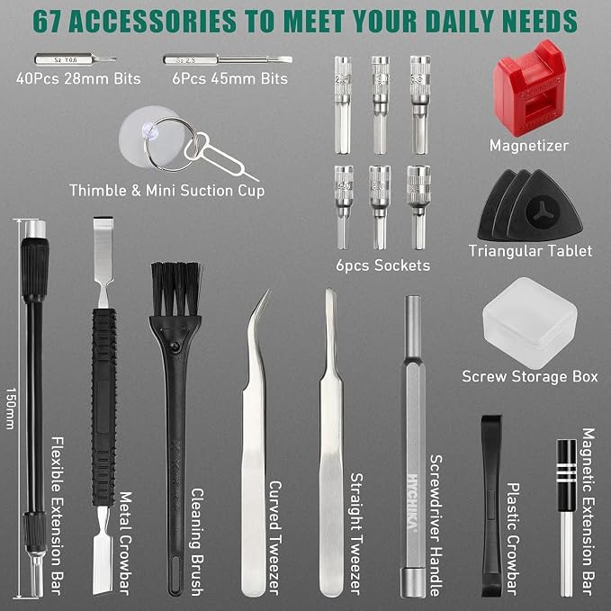 HYCHIKA Mini Electric Screwdriver,Precision Screwdriver Set with 46 Magnetic Bits, Cordless Screwdriver with LED Light, Magnetic Storage,Repair Tool Set for Phone Camera Laptop Watch