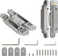 2-Pack 7 inch Silver Hidden Door Hinges,Heavy Duty Zinc Alloy Concealed Hinges, Invisible 180 Degree Swing Hinge, 3 Way Adjustable Butt Hinge