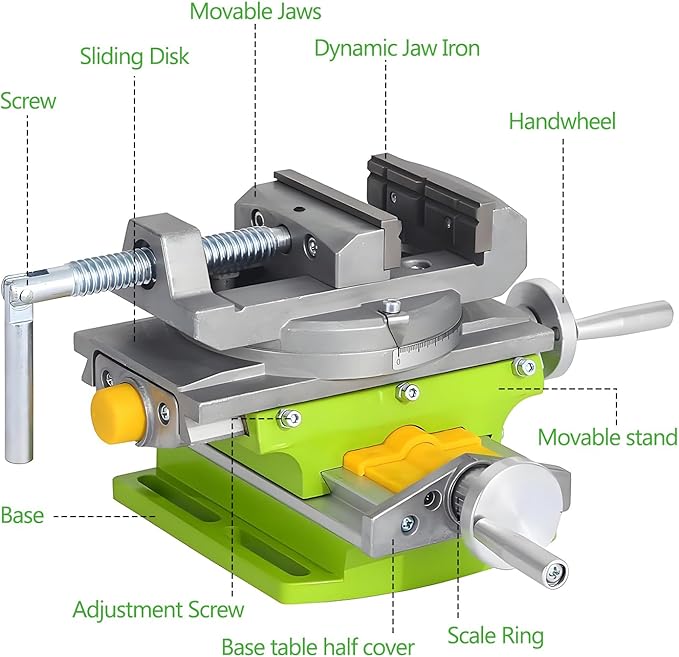 3’’ Cross Slide Drill Press Vise, 2 Way X-Y Compound Benchtop Drill Press Vise with 90° Rotary Table, for Mini Milling Machine