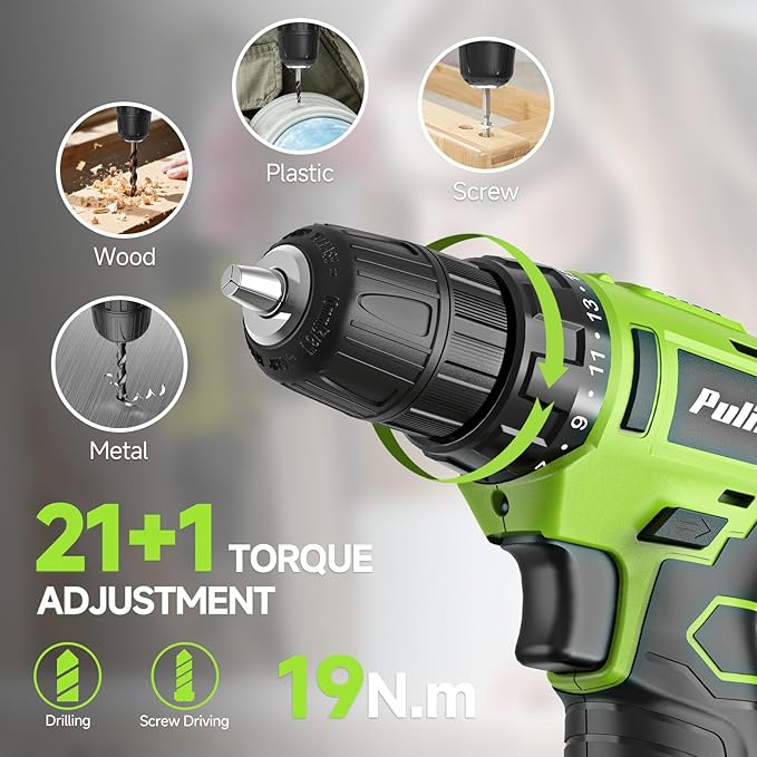 PULITUO Drill Set, 149-Piece Home Tool Set with 12V Green Cordless Drill, ToolBox, Hand Tool Kits for Women Men, DIY Enthusiasts for Home Improvement.