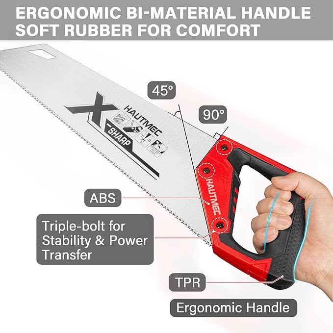 HAUTMEC X-Sharp 18" Pro Hand Saw for Wood Cutting, Large Tree Saws for Logs, 7 TPI Aggressive Rough Crosscut & Rip Handsaw with Thick Blade for Trimming Woodworking Lumber