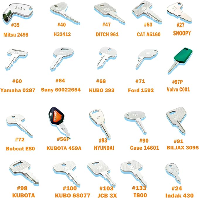 Heavy Equipment Key Set, Construction Keys,Construction Equipment Multi Keys fit Common Major Equipment Manufactures Forlift Excavator Tractor Lodaer
