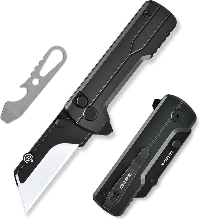 OKNIFE U1 Ultra Pocket Folding Utility Knife w/Ceramic Blade, Lightweight O-Aluminum Handle Button Lock EDC Box Cutter with Clip for Men Women (Stealth Grey)