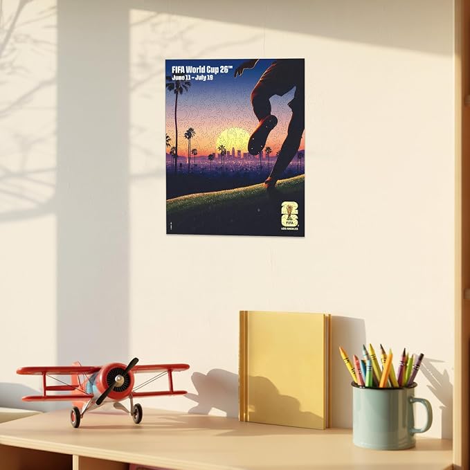 FIFA World Cup 2026 City Puzzle Los Angeles Poster - Wooden Puzzle for Adult, 200 Pieces Unique Shape Puzzle, 5MM Thick, Creative Collectible Gift for Fans, Officially Licensed Product, 9.3x11.8''