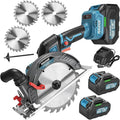 6-1/2" Cordless Circular Saw, 21V Brushless Power Circle Saw 2 x 6.0AH Battery, 5500RPM sierra Circular Inalambrica with 3 Cutting Blades, Max Cut Depth 2-1/4"(90°), 1-7/16" (45°) for Wood, PVC