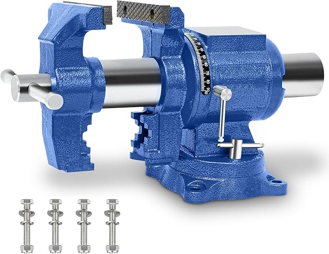 Heavy Duty Bench Vise 4“ Jaw Width and Opening, 360° Swivel Base with Anvil
