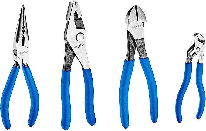 4-Piece Pliers Set- Water Pump Pliers -Slip Joint - Diagonal Cutter - Combination Long Nose - In Tool Roll
