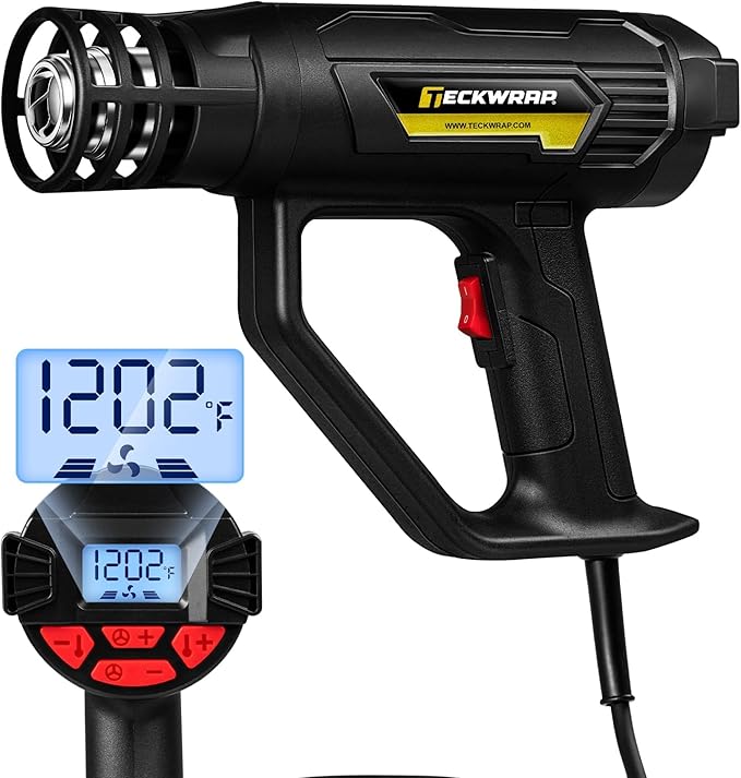 TECKWRAP Heat Gun 2000W 110V with LCD Display, Adjustable Hot Air Gun for Vinyl Wrap, Shrink Wrap, Paint Removal & DIY Crafts (122–1202°F)