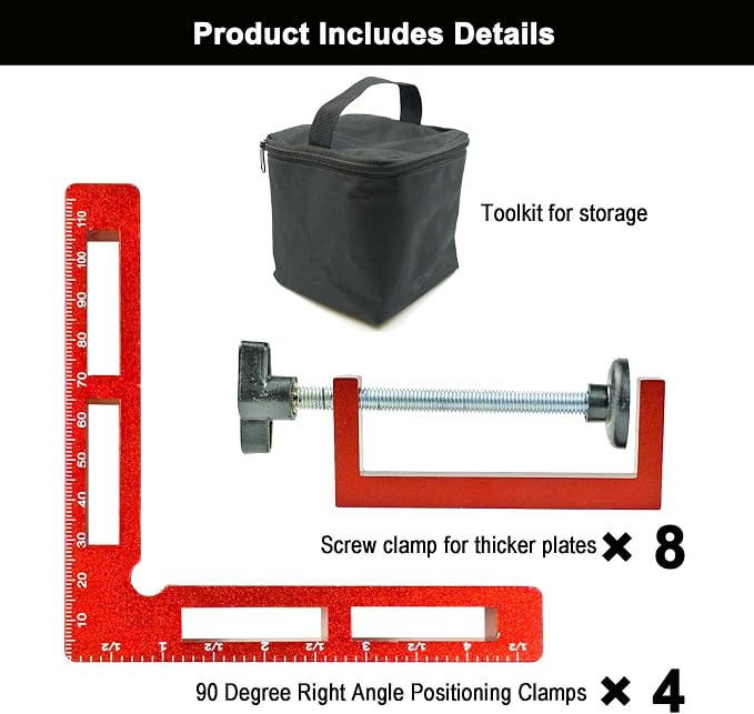 90 Degree Positioning Squares Right Angle Clamps for Woodworking - 4 Pack 5.5"Aluminum Alloy Woodworking Corner Clamps, for Picture Frame, Cabinet, Boxes, Drawers (4Pack 5.5'')