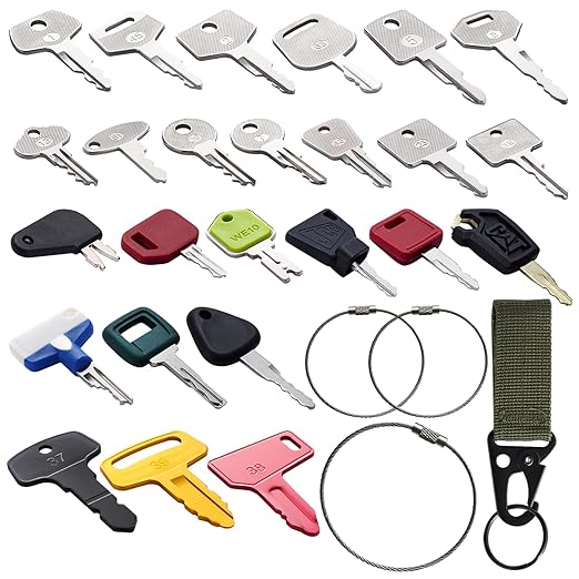 Contractors Equipment Key Set Construction Equipment Multi Keys fit Common Major Equipment Manufactures Forlift Excavator Tractor Lodaer JD Case Hitachi CAT JCB Kobelco and More Construction Keys