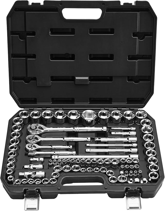 VEVOR Socket Set, 86 Pieces, 3/8 & 1/4 & 1/2 inch Drive Socket and Ratchet Set, SAE and Metric, Mechanic Tool Kit with Ratchet Wrench, Accessories and Storage Case, CR-V Alloy Steel, for Auto Repair | Deep and Shallow, Mechanics Tool Set with Ratchet W...