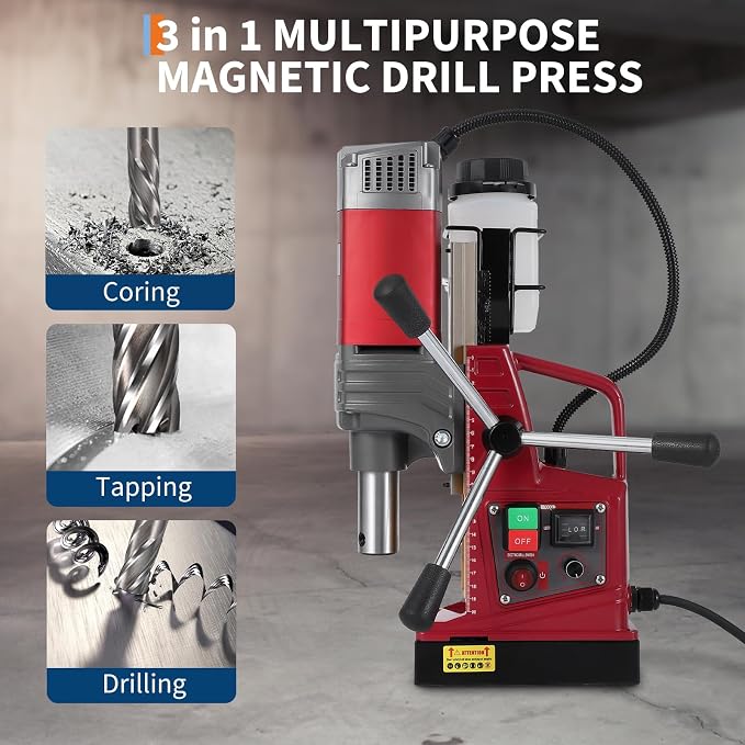 PrecisionAuto Portable Magnetic Drill Press – 1550W, 750RPM, 1.57" Boring Diameter, 13000N Holding Force, Adjustable Speed, Forward/Reverse, Twist Drill Adapter – Includes Coring Bits & Case, Heavy