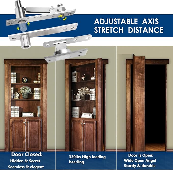 330 LBS Pivot Hinge Set with Magnetic Door Catch for Large & Heavy Wood Doors – HBL’ Hidden Pivot Door Hardware for Bookshelves, Built-in Ball Bearings for Smooth & Quiet Operation.