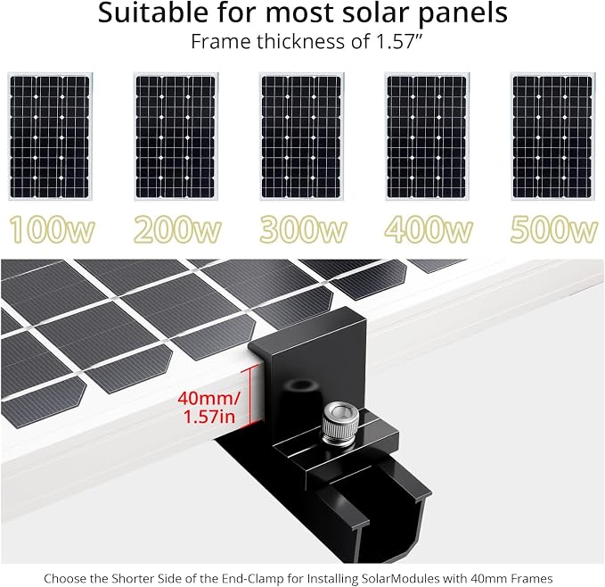 Anbte Solar Panel Mounting Brackets for Roof, Aluminum Solar Rails, Black | Solar Panel Mounting Kit For 4 Panels, Included 10 X 4.72 In Rails+4 X 1.57" End/Mid Clamps +1 Wrench, For Roof, RV, Boat